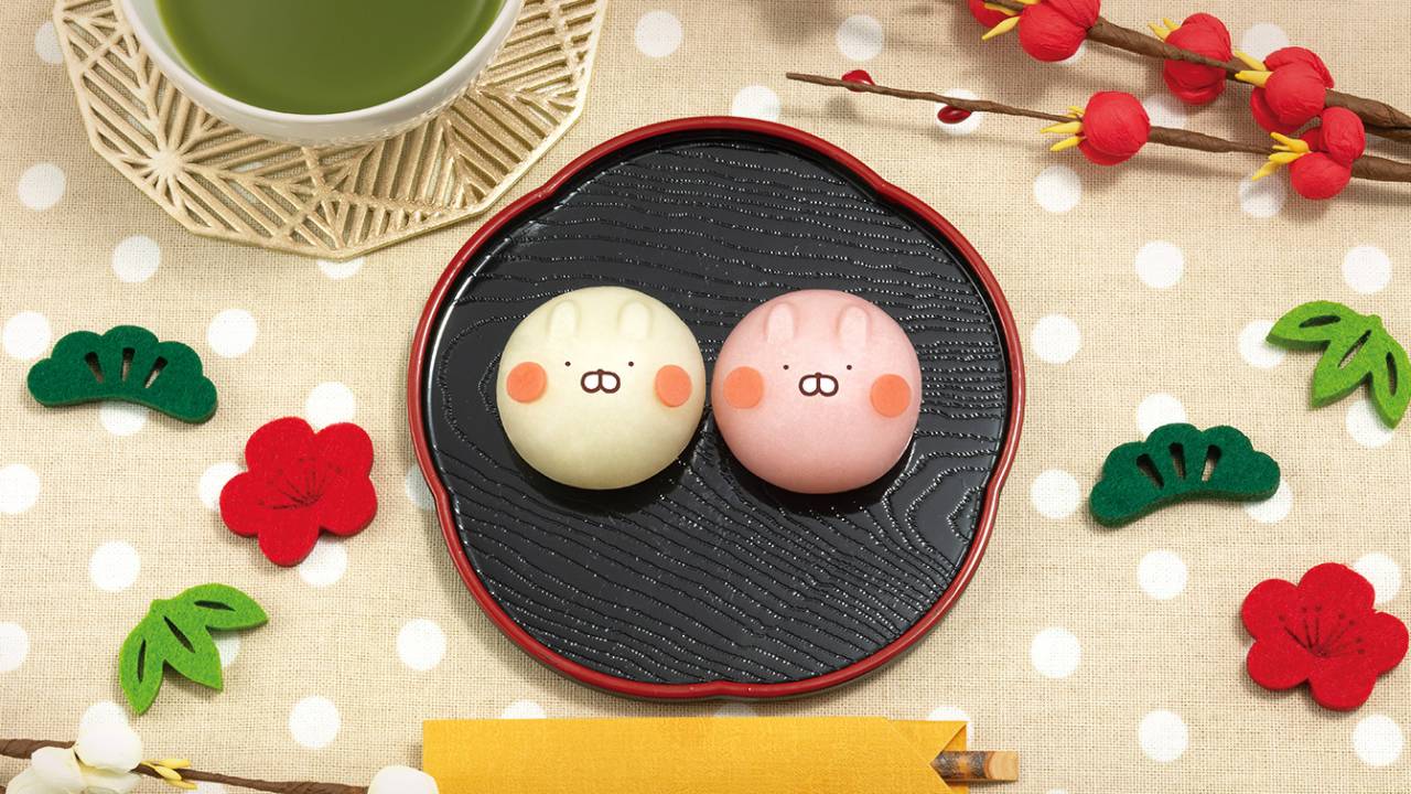 キャーー可愛い♡LINEスタンプで人気「うさまる&うさこ」がおめでたい紅白の和菓子になったよ